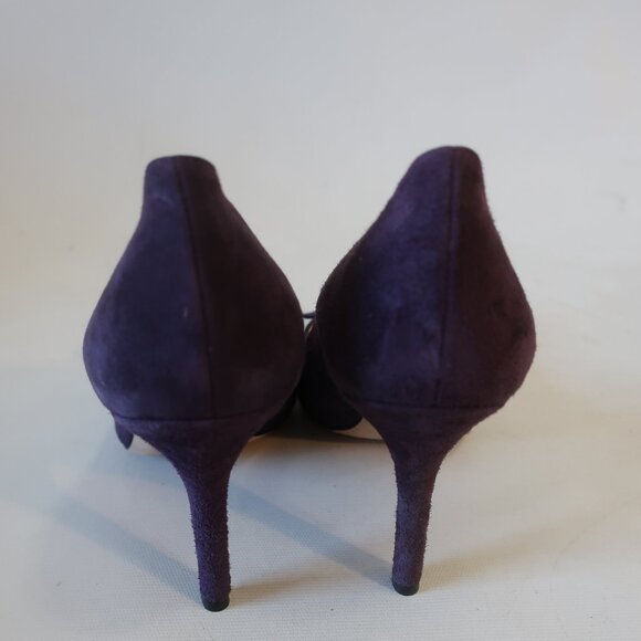 NWOB Womens Saks Fifth Avenue Eggplant Bow Suede Pointed Heels 8 - Picture 6 of 12